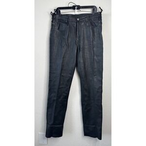 Genuine Real Leather Lace Up Pants Women's 34‎ Black Straight Leg Bikercore Y2K